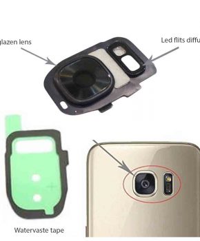 Samsung Galaxy S7/ S7 Edge achter camera lens cover, glas lens en LED diffuser - Zwart - compleet