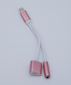 2 in 1 ligtning kabel voor audio & opladen - voor iPhone 7 / 8/ X - rose goud