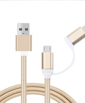2-in-1 Micro-USB en Lightning compatible naar USB-kabel -  1m - Goud