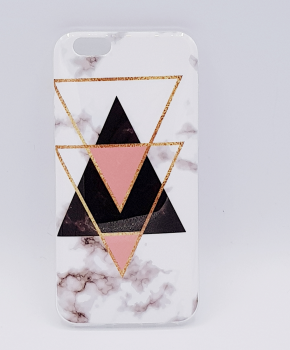 Voor IPhone 6 Plus hoesje - marble triangels black & pink