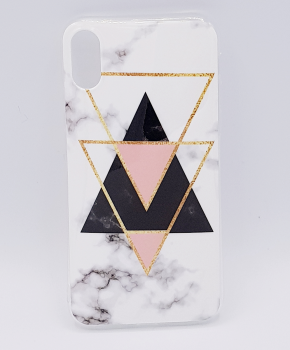 Voor IPhone XR hoesje - marble triangels black & pink