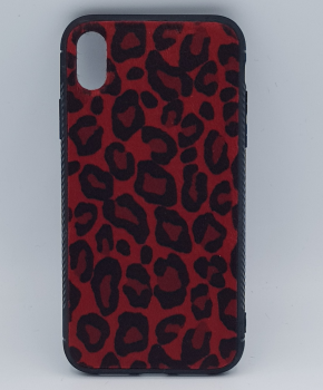 iPhone XS MAX hoesje - panter look - pluizig -rood