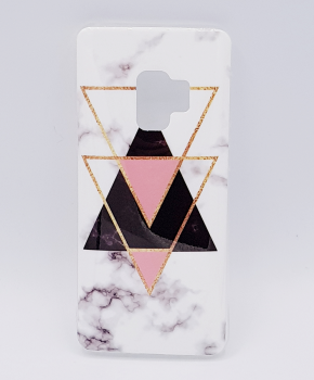 Samsung S9 hoesje - marble triangels black & pink