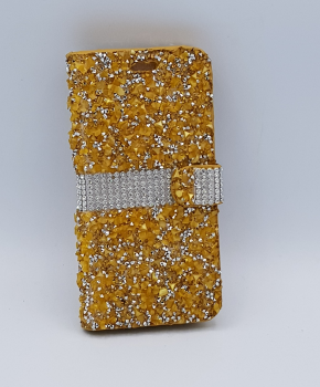 Voor Samsung S8 Plus bling - glitter boek case  - goud met zilver