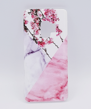 Voor Samsung S9  - hoesje - Triangle Marble flower pink