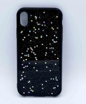 iPhone XR - hoesje - transparant - zwart met glitters