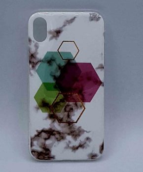 iPhone XR - hoesje - White Marble Hexagon