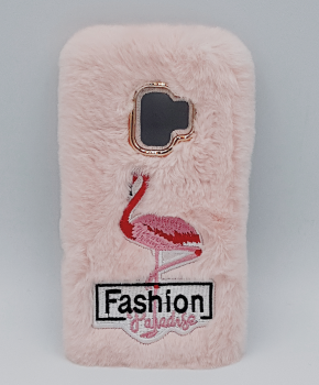 Voor Samsung S9 - pluizig hoesje - flamingo roze