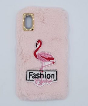 Voor IPhone X / XS- pluizig hoesje - flamingo roze