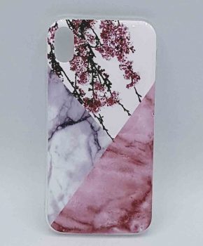 Voor IPhone XR – hoesje - Triangle Marble flower pink
