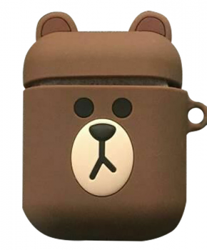 Cartoon Airpods Silicone Case Cover Hoesje voor Apple Airpods - Brown bear - met karabijn