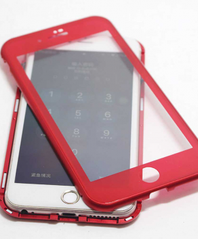 Magnetische case met voor - achterkant gehard glas voor de iPhone 6/6S Plus - Rood