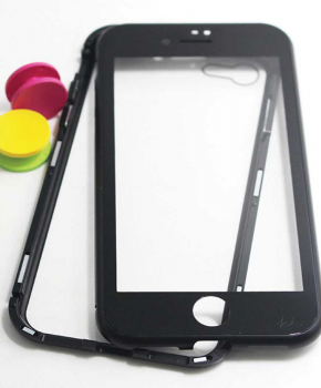 Magnetische case met voor - achterkant gehard glas voor de iPhone 6/6S - Zwart