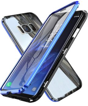 Magnetische case met voor - achterkant gehard glas voor de Samsung Galaxy S8 - Blauw