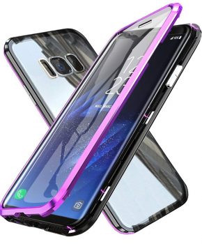 Magnetische case met voor - achterkant gehard glas voor de Samsung Galaxy S8 - Paars