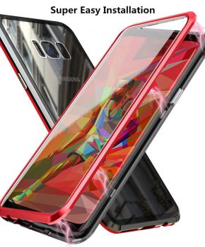 Magnetische case met voor - achterkant gehard glas voor de Samsung Galaxy S9 - Rood