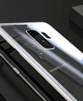 Magnetische case met voor - achterkant gehard glas voor de Samsung Galaxy S9 - Zilver