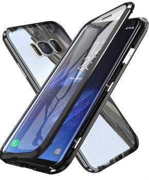 Magnetische case met voor - achterkant gehard glas voor de Samsung Galaxy S8 - zwart