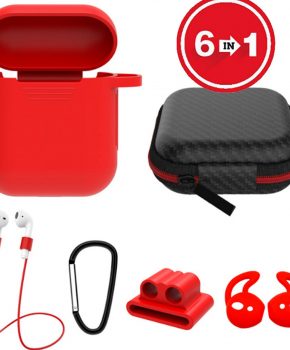 6 in 1 siliconen case met accessoires geschikt voor AirPods - rood