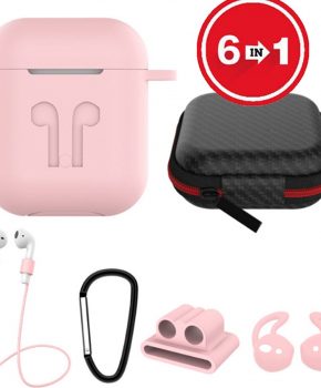 6 in 1 siliconen case met accessoires geschikt voor AirPods - roze