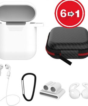 6 in 1 siliconen case met accessoires geschikt voor AirPods - wit