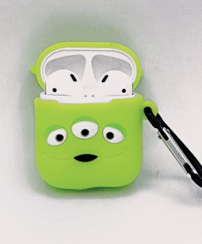 Cartoon Silicone Case voor Apple Airpods - green three-eyes - met karabijn