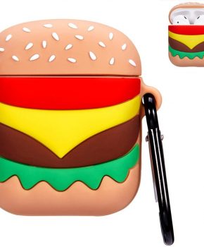 Cartoon Silicone Case voor Apple Airpods - hamburger - met karabijn