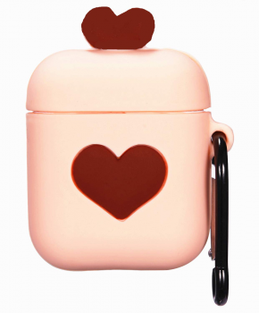 Cartoon Silicone Case voor Apple Airpods - love hart - bruin - met karabijn