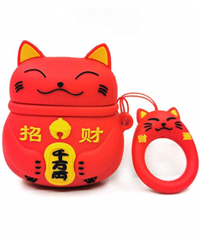 Cartoon Silicone Case voor Apple Airpods - Chinese lucky cat - rood
