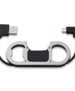 Micro USB-sleutelhanger met oplader Datakabel - Flesopener - zilver