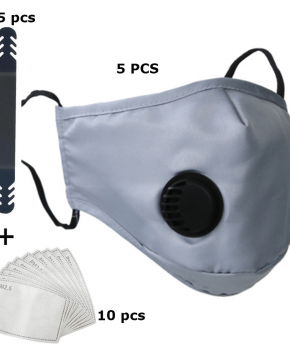 5 pack mondmasker - mondkapje met ademfilter grijs - compleet