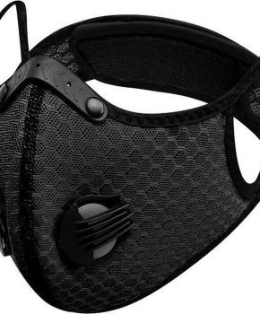 Sportief masker met actieve koolstof filter - 2 ademventielen - zwart