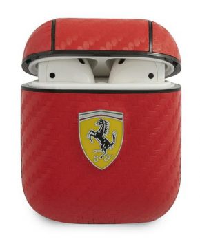 Ferrari AirPod 1/2 hoes rood - On Track - PU Carbon