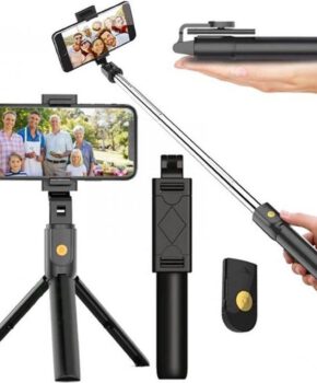 Selfie stick set en tripod statief met afstandsbediening - zwart