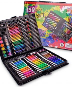 150 Delige Deluxe Art Set voor kinderen - potloden verf wasco - zwart