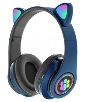 Draadloze kinder bluetooth 5.0 hoofdtelefoon cat-ear pv33 - blauw