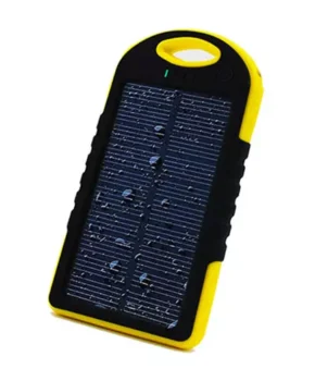 Draagbare zonnelader met dubbele USB-LED- en karabijn- geel